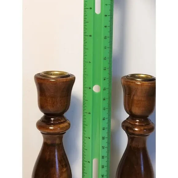 Vintage Pair Hand Turned Wooden Candlestick or Taper Holders 6.5" - Picture 6 of 8